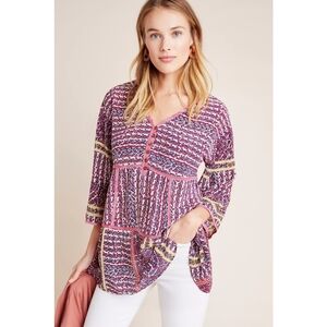 Anthropologie Maeve Lilyana Silk Tiered Tunic Blouse Size Medium